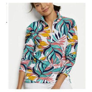 T by Talbots 1/2 Zippered Active Top ~ Tropical Print - Size Small Petite ~ NWOT